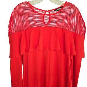 Project Runway OX Red Ruffle Net Women's Long Sleeves Dress Plus Size 14W 16W